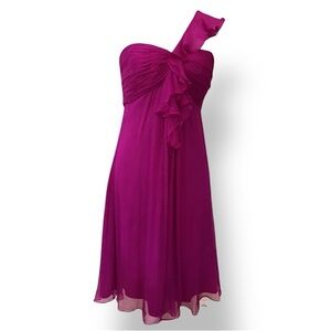 Amsale Magenta Ruffle Chiffon 100% Silk Dress